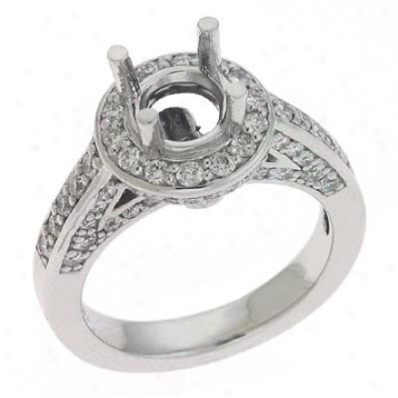 14k White Round 0.9 Ct Diamond Semi-mount Engagemen tRing