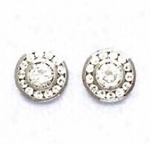 14k White Round Cz Circle Sketch Friction-back Post Earrings