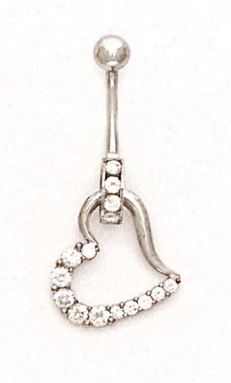 14k White Round Cz Open Centre Belly Ring