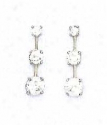 14k White Round Cz Three-stonw Friction-back Post Earrings