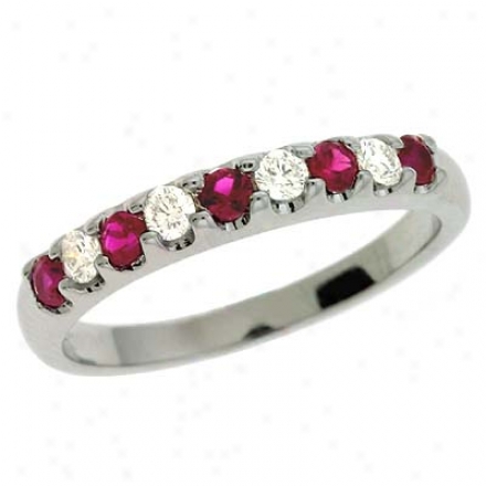 14k White Ruby And Diamond Cord Ring