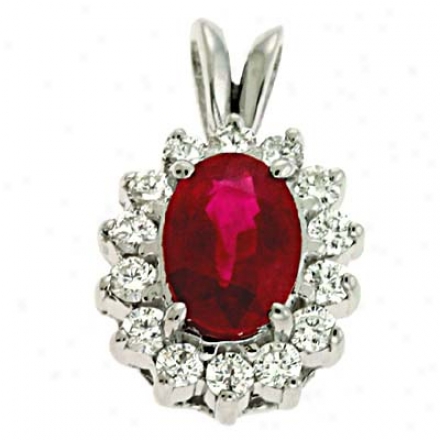 14k White Ruby And Diamond Pendant