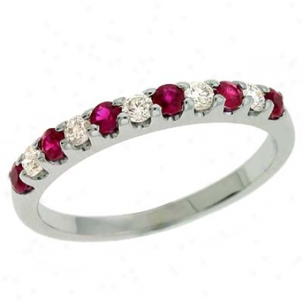 14k White Ruby And Diamond Ring