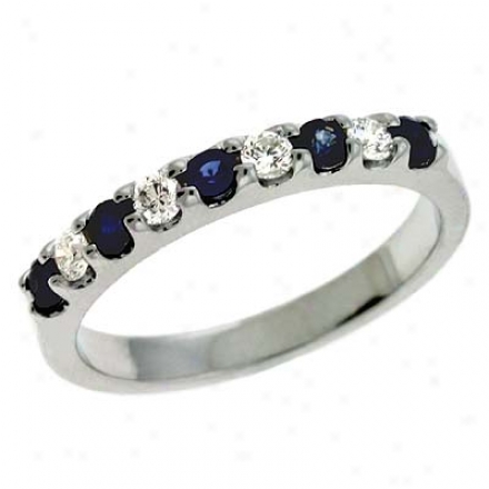 14k White Sapphire And Diamond Band Ring