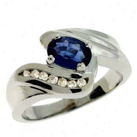 14k White Sapphire And Diamond Ring