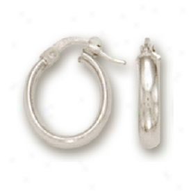 14k White Simple Oval Hoop Childrens Earrings