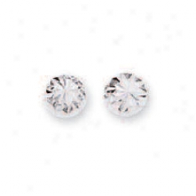 14k White Small Diamond-cut Half Ball Stud Earrings