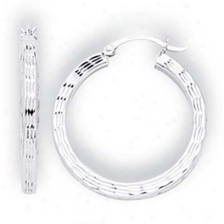 14 White Small Diamond-cut Hoop Earrings