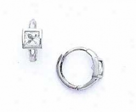 14k White Square Cz Petite Hinged Earrings