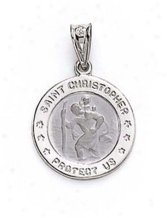 14k White St Christopher Medallion Pendant