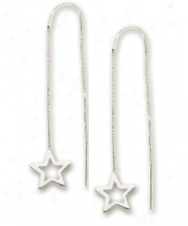 14k White Star Threader Earrings