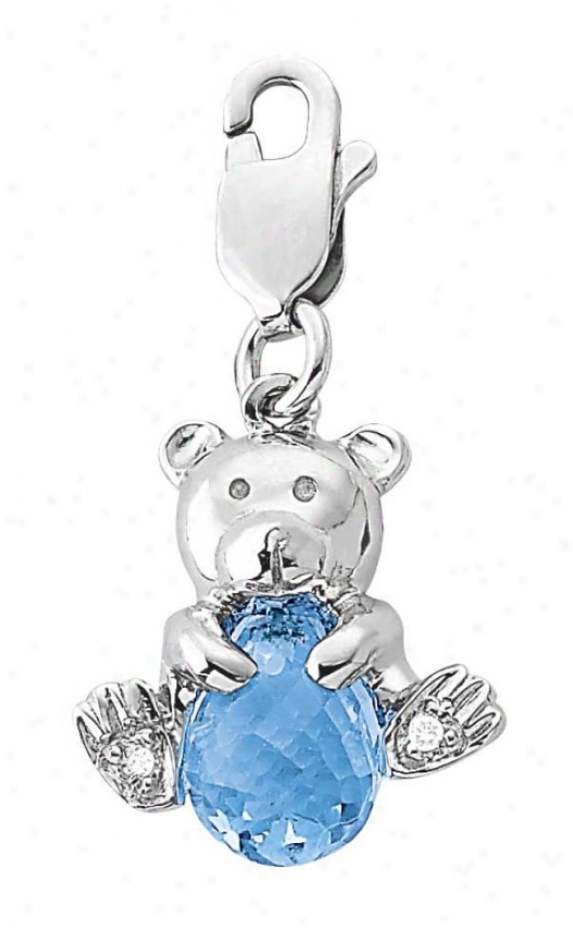 14k Of a ~ color Teddyy Bear 1.5 Mm Blue Topaz And Diamond Charm