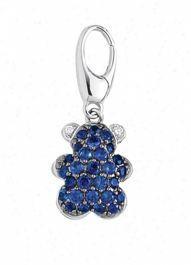 14k White Tecdy Bear 1.5 Mm Sapphire And Diamond Charm