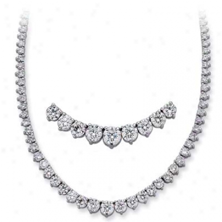 14k White Three Prong 12 Ct Diamond Necklace