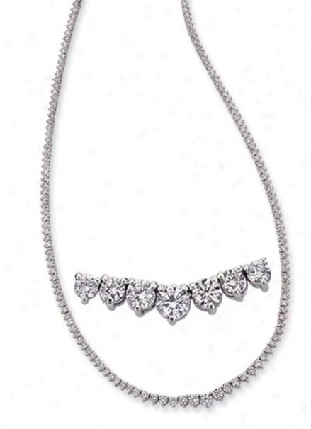 14k White Three Prong 9.23 Ct Diamond Necklace