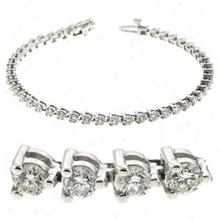 14k White Three Prong Tennis 6 Ct Diamond Bracelet