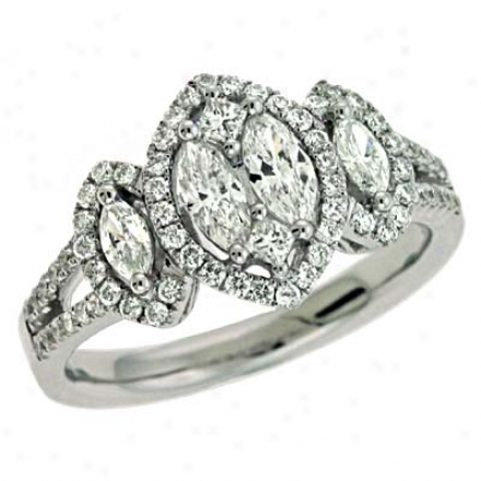 14k White Trendyy 0.89 Ct Diamond Ring