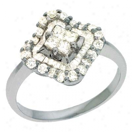 14k White Trendy 0.92 Ct Diamond Ring