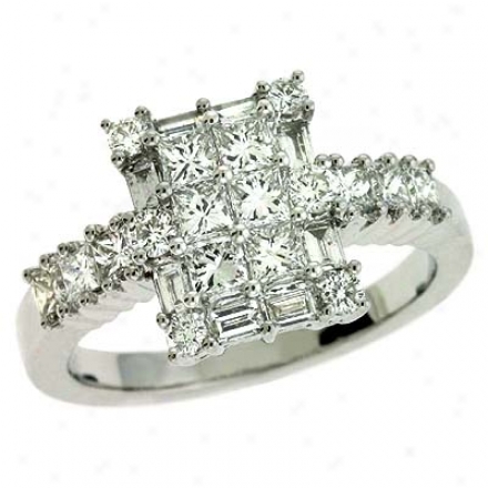 14k White Trendy 1.42 Ct Diamond Ring