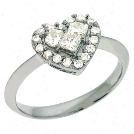 14k White Trendy Heart Shape 0.53 Ct Diamond Ring