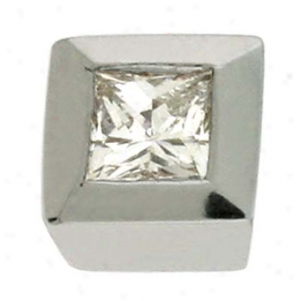 14k White Trendy Solitaire 0.16 Ct Diamond Ear-ring