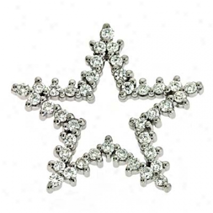 14k White Trendy Star Charm 0.76 Ct Diamond Pendant