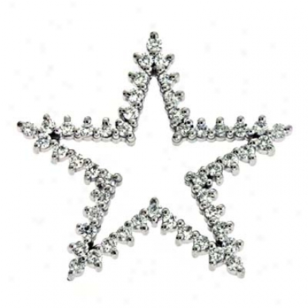 14k White Trendy Star Charm 0.95 Ct Damond Pendant