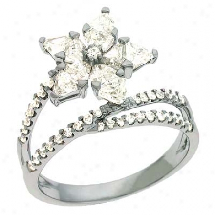 14k White Trendy Trillion And Rounds 1.2 Ct Diamond Ring