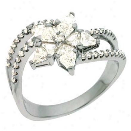 14k White Trendy Trillions And Rounds 1.03 Ct Diamond Ring