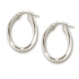 14k White Twisted Oval Hoop Earrings