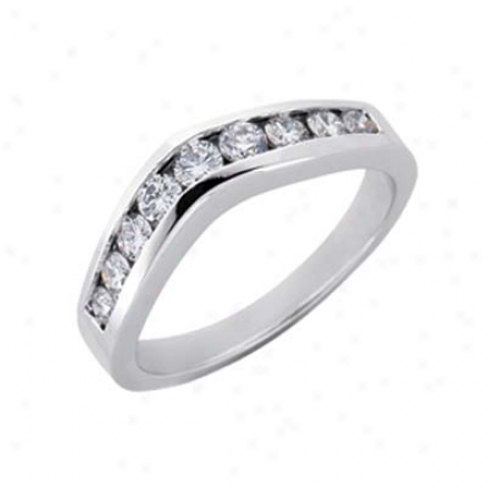 14k White V Shape Curved Design 0.5 Ct Diamond Band Ring