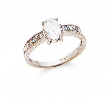 14k White White Topaz And Diamond Ring