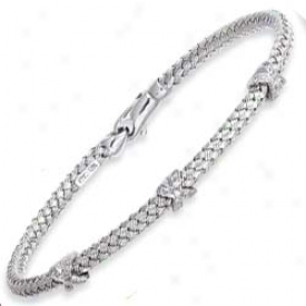 14k White Woven X Design Bangle - 7.25 Inch