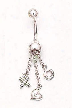 14k White X O Belly Ring