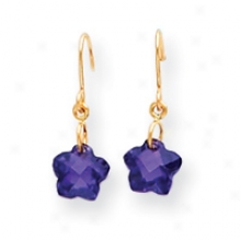 14k Wire Flower Purple Cz Childrens Earrings