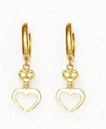 14k Yellow 1 Mm Plump Cz Petite Heart Hinged Earrings