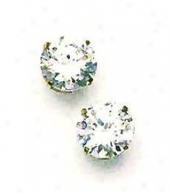 14k Yellow 10 Mm Round Cz Friction-back Post Post Earrings