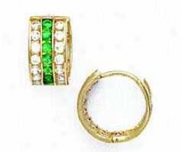 14k Yeoow 1.5 Mm Full Clear And Emerald-green Cz Earrings