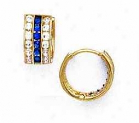 14k Yellow 1.5 Mm Round Clear And Sapphite-blue Cz Earrings