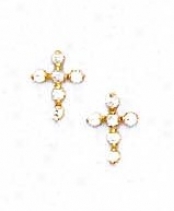 14k Yellow 1.5 Mm Round Cz Cross Friction-back Post Earrings