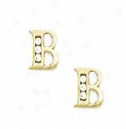 14k Yellow 1.5 Mm Round Cz Initial B Post Earrings