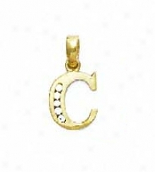 14k Yellow 1.5 Mm Round Cz Initial C Pendant