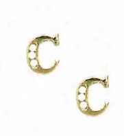 14k Yellow 1.5 Mm Round Cz Incipient C Post Earrings