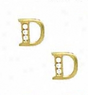 14k Yellow 1.5 Mm Round Cz Initial D Post Earrings