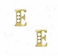 14k Yellow 1.5 Mm Cycle Cz Initial E Post Earringw