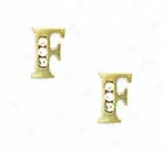 14k Yellow 1.5 Mm Round Cz Initial F Post Earrinngs