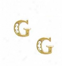 14k Yellow 1.5 Mm Round Cz Initial G Post Earrings