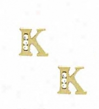 14k Yellow 1.5 Mm Round Cz Initial K Post Earrings