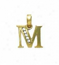 14k Yellow 1.5 Mm Round Cz Initial M Pendant