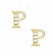 14k Yellow 1.5 Mm Round Cz Initial P Post Earrings